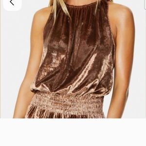 Ramy Brook Shimmering Velvet Halter Top in Brown
